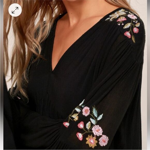 Free People Te Amo Black Embroidered Floral Boho Mini  Dress, Size M - Picture 16 of 16